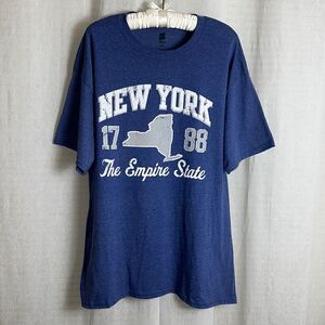 Hanes L 50/50 Cotton Polyester Light Blue White Gray NY Harley Davidson Tee